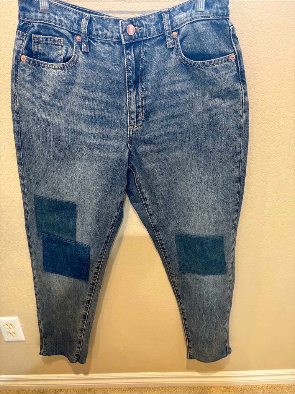 Blue Patchwork High-Rise Jeans